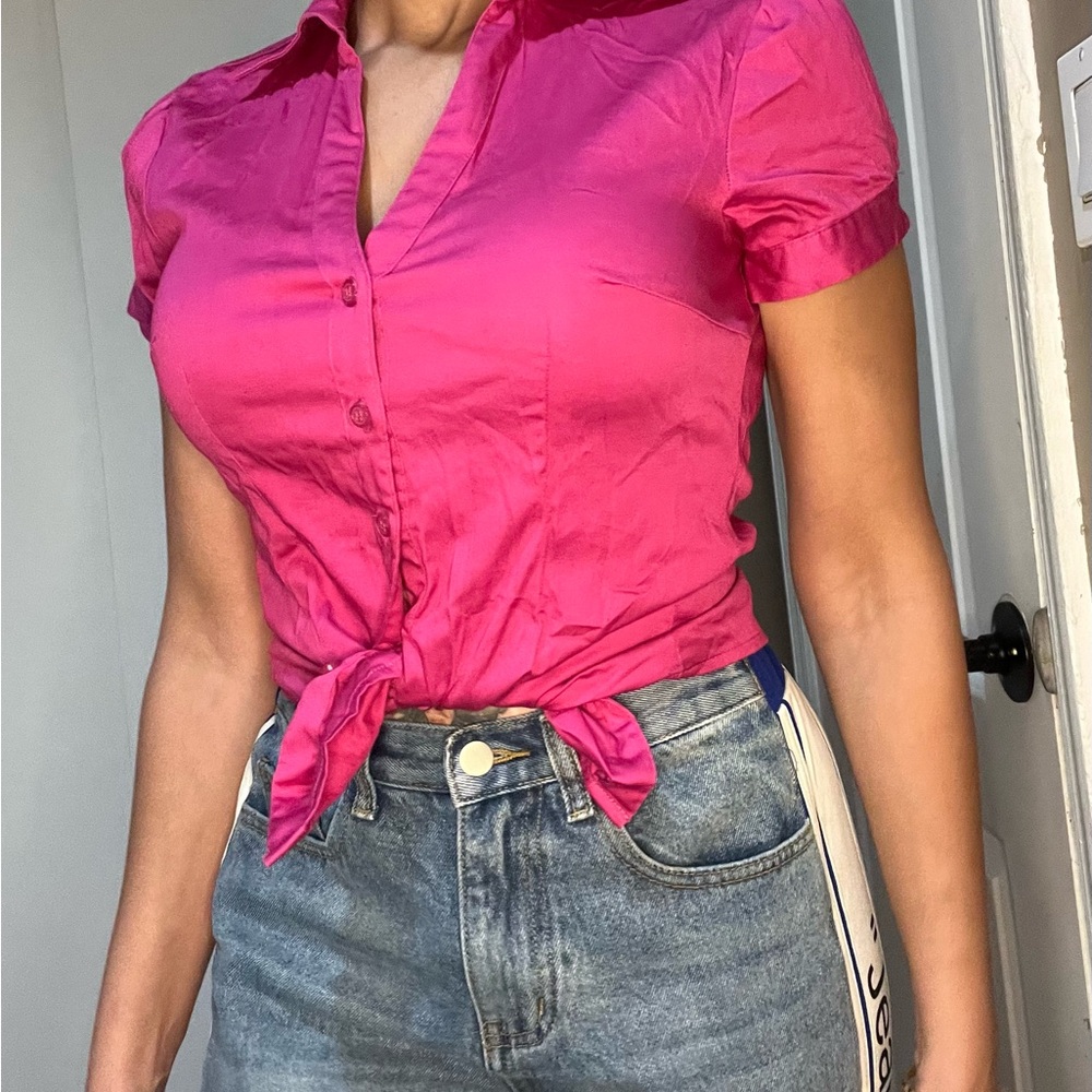Pink Button-Up Women's Top - Picture 2 of 7